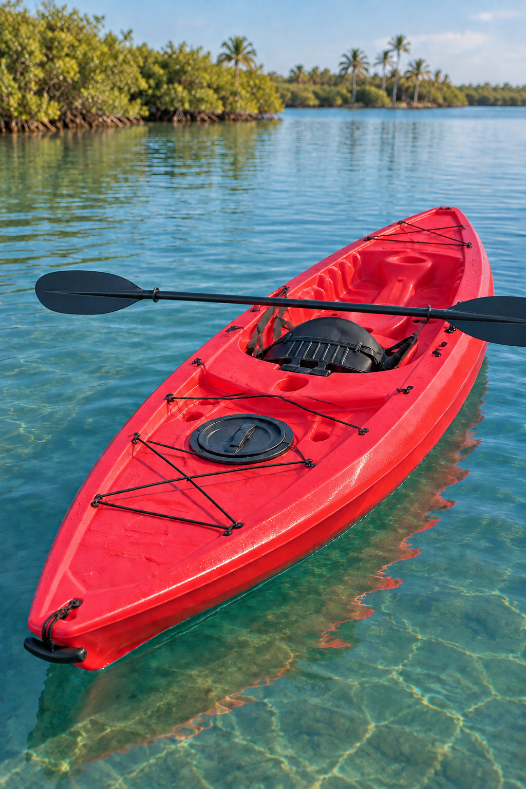 Kayak photo with paddle placed straight across the cockpit