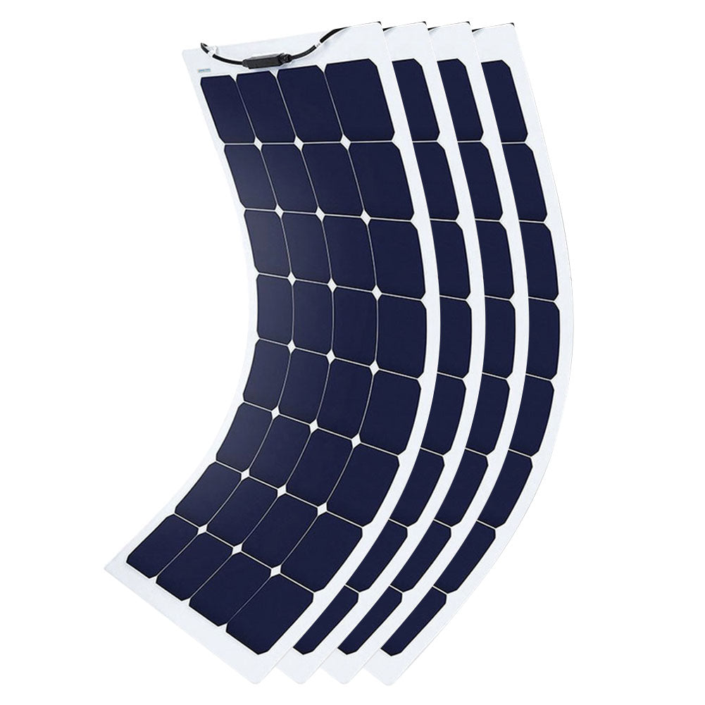 Four ACOPOWER 110 watt flexible solar panels side by side for 440 watts