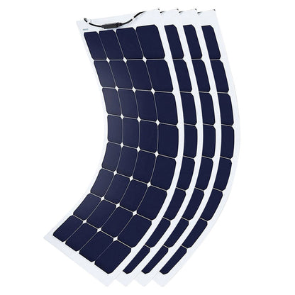 Four ACOPOWER 110 watt flexible solar panels side by side for 440 watts