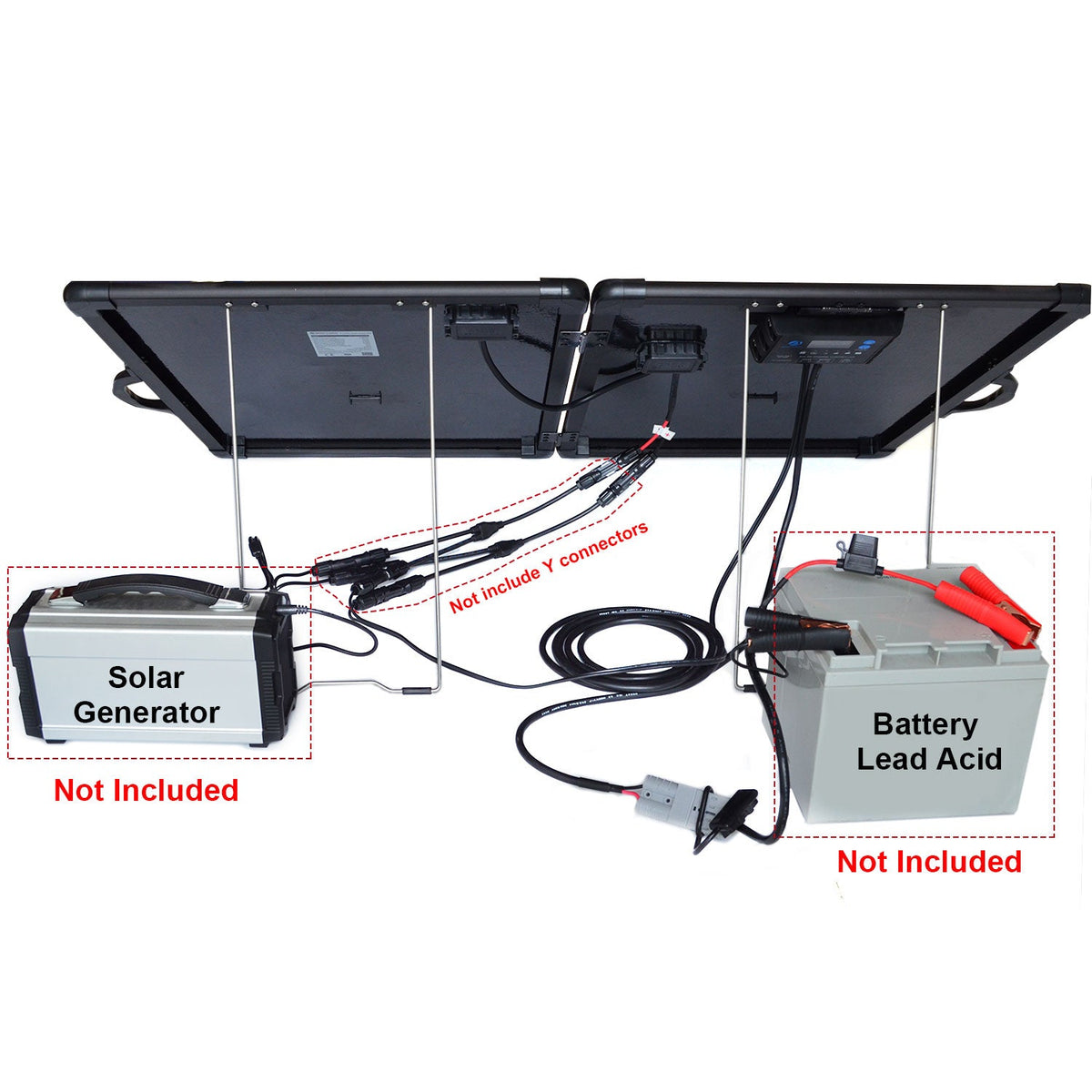 ACOPower PLK 120W kit charging setup for a solar generator or lead-acid battery
