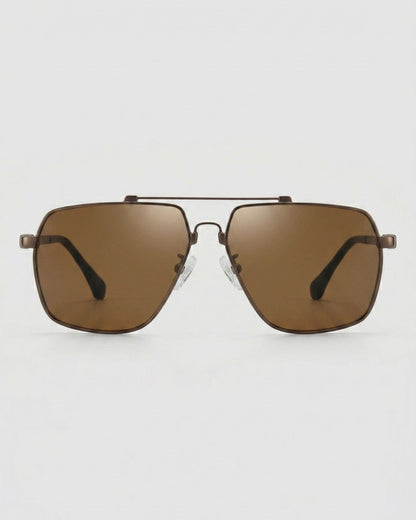 Fifth & Ninth East polarized aviator sunglasses with a bronze frame and brown lenses, front view