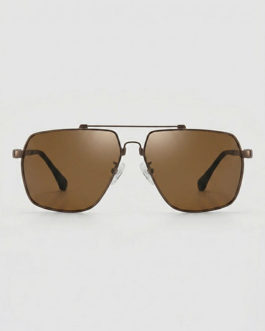 Fifth & Ninth East polarized aviator sunglasses with a bronze frame and brown lenses, front view