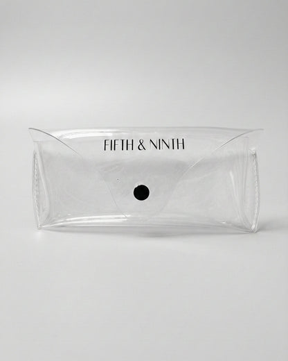 Clear Fifth & Ninth travel case included with Rae matte rectangular polarized sunglasses