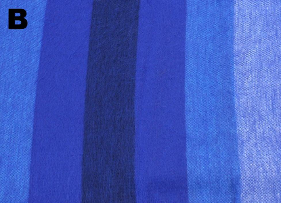 Closeup of the blue and white striped alpaca blanket's weave