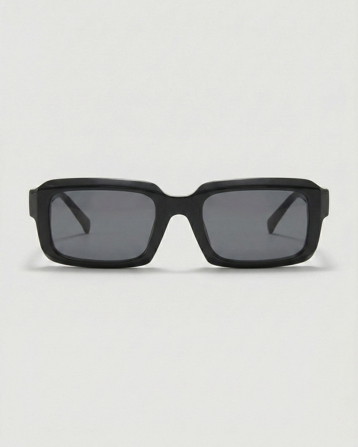 Fifth & Ninth Danni unisex polarized sunglasses with a black rectangular frame and dark gray lenses, front view