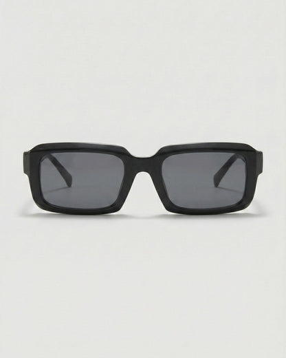 Fifth & Ninth Danni unisex polarized sunglasses with a black rectangular frame and dark gray lenses, front view