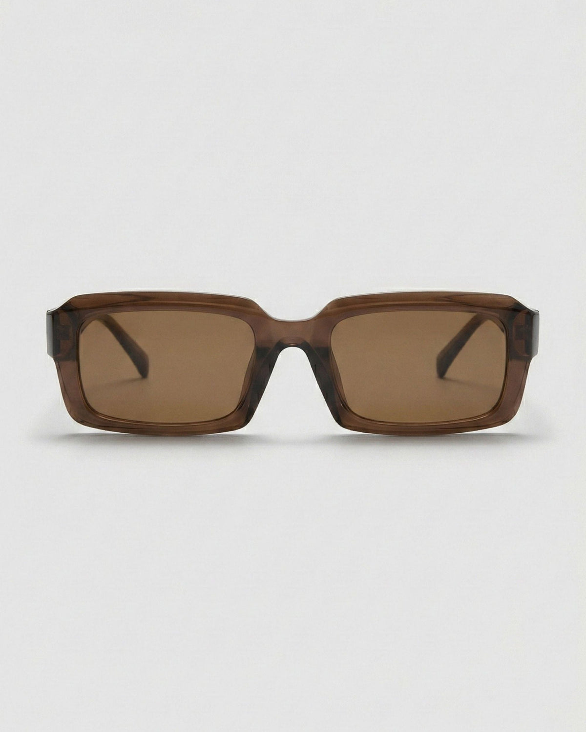 Fifth & Ninth Danni unisex polarized sunglasses with a translucent brown rectangular frame and brown lenses, front view