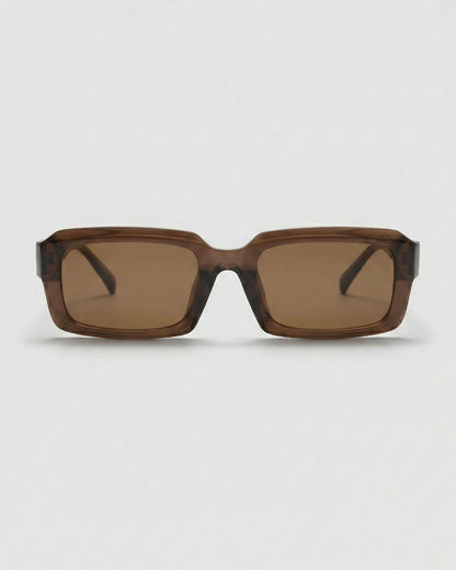 Fifth & Ninth Danni unisex polarized sunglasses with a translucent brown rectangular frame and brown lenses, front view