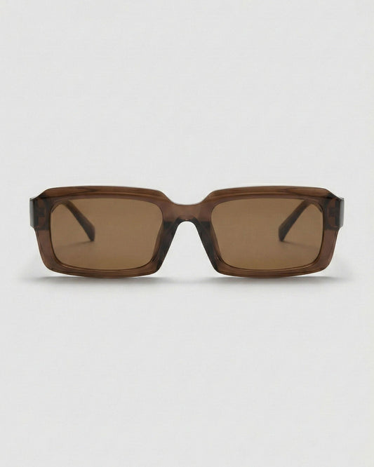 Fifth & Ninth Danni unisex polarized sunglasses with a translucent brown rectangular frame and brown lenses, front view