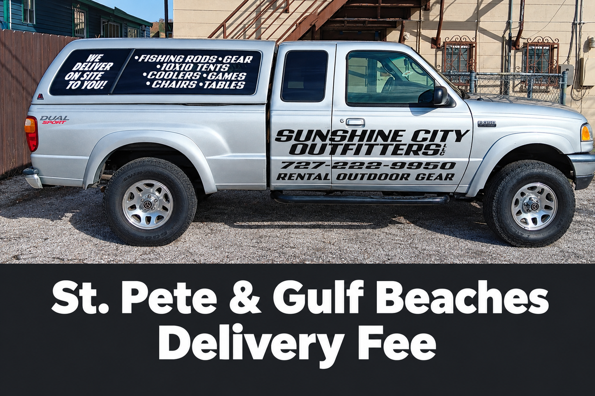Delivery truck with St. Pete & Gulf Beaches Delivery Fee wording
