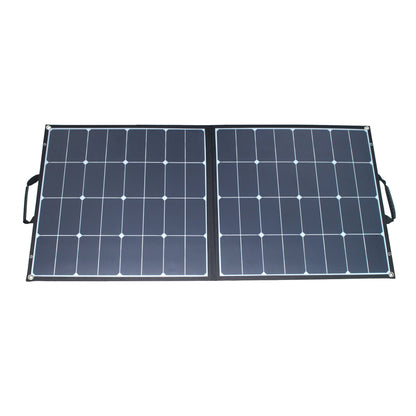 ACOPOWER 100W foldable solar panel fully unfolded, angled front view