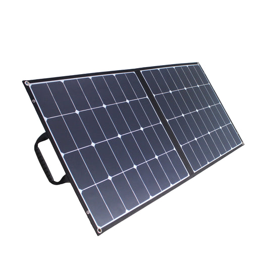 ACOPOWER 100W foldable solar panel unfolded with carrying handle