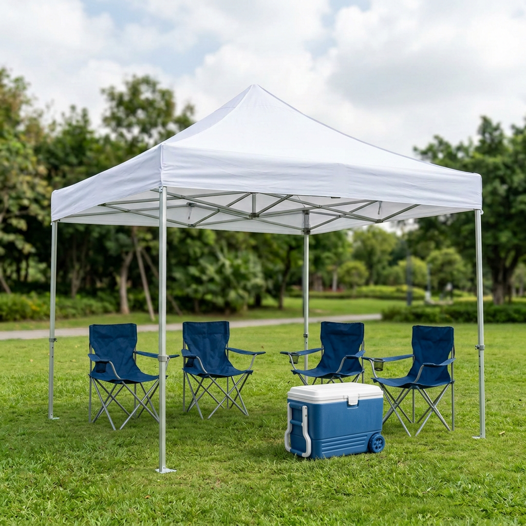 Beach, Backyard, Picnic & Camp Comfort Package – Folding Chair, Cooler & 10x10 Pop-Up Tent