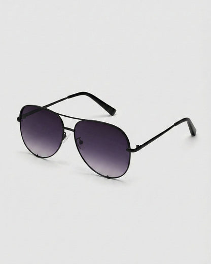 Fifth & Ninth Walker polarized aviator sunglasses with a black frame and gray gradient lenses, angled side view