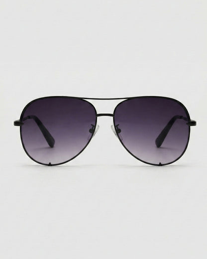 Fifth & Ninth Walker polarized aviator sunglasses with a black frame and gray gradient lenses, front view