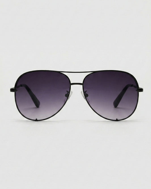 Fifth & Ninth Walker polarized aviator sunglasses with a black frame and gray gradient lenses, front view