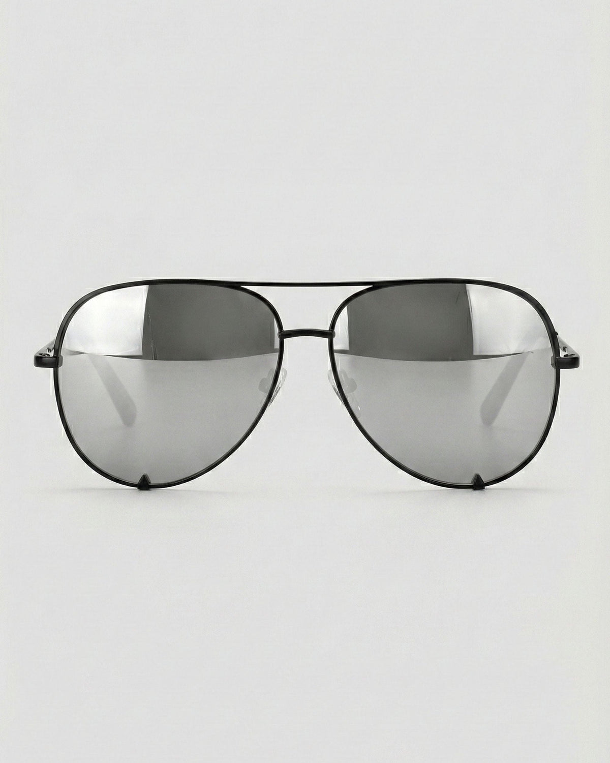 Fifth & Ninth Walker polarized aviator sunglasses with a black frame and silver mirrored lenses, front view